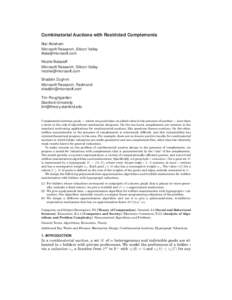 Combinatorial Auctions with Restricted Complements Ittai Abraham Microsoft Research, Silicon Valley  Moshe Babaioff Microsoft Research, Silicon Valley