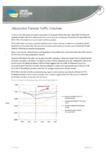 Alexandra Parade Traffic Volumes Further to the information provided in Appendix A of Document 354 on Monday 7 April 2014, VieRoads has recently provided LMA with additional data for several locations on Alexandra Parade