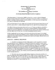 Memorandum of Understanding Between the Internal Revenue Service and the Securities and Exchange  Commission for Tax Exempt BondslMunicipal Securities Compliance