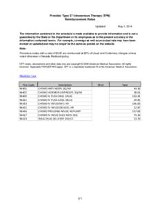 Provider Type 37 Intravenous Therapy (TPN) Reimbursement Rates Updated: May 1, 2014