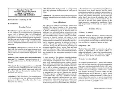 Standard Form 278 Executive Branch Personnel PUBLIC FINANCIAL DISCLOSURE REPORT Instructions for Completing SF 278