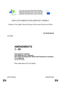 Euro-Latin American Parliamentary Assembly Assemblée Parlementaire Euro-Latino Américaine Asamblea Parlamentaria Euro-Latinoamericana Assembleia Parlamentar Euro-Latino-Americana  EURO-LATIN AMERICAN PARLIAMENTARY ASSE