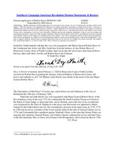 Southern Campaign American Revolution Pension Statements & Rosters Pension application of Robert Howe BLWt856-1100 Transcribed by Will Graves fn20NC[removed]