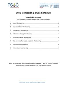 2018 Membership Dues Schedule Table of Contents (click membership category below to jump to dues information) A)