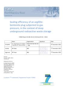 Sealing efficiency of an argillitebentonite plug subjected to gas pressure, in the context of deep underground radioactive waste storage FORGE Report D3-08; D3-24, D3-30 and D3-35 – VER.0  Name