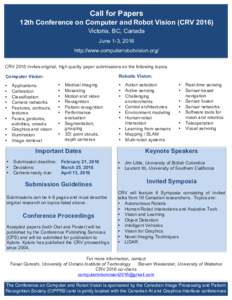 2 1 Call for Papers 12th Conference on Computer and Robot Vision (CRVVictoria, BC, Canada