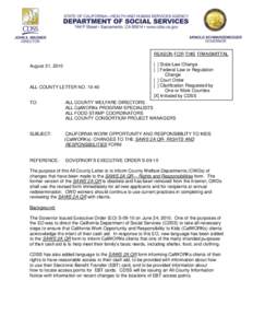 REASON FOR THIS TRANSMITTAL August 31, 2010 ALL COUNTY LETTER NO[removed]State Law Change