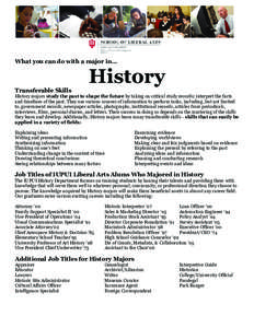 What you can do with a major in…  History Transferable Skills History majors study the past to shape the future by taking on critical study records; interpret the facts and timelines of the past. They use various sourc