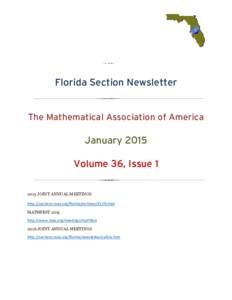 Florida Section Newsletter The Mathematical Association of America January 2015 Volume 36, IssueJOINT ANNUAL MEETINGS