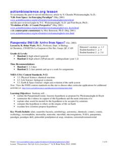 actionbioscience.org lesson To accompany the peer-reviewed introductory article by N. Chandra Wickramasinghe, Sc.D.: “Life from Space: An Emerging Paradigm” (May[removed]www.actionbioscience.org/newfrontiers/wickramasi