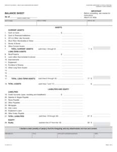 STATE OF CALIFORNIA - HEALTH AND HUMAN SERVICES AGENCY  CALIFORNIA DEPARTMENT OF SOCIAL SERVICES COMMUNITY CARE LICENSING  BALANCE SHEET