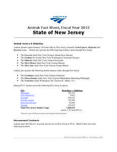 Amtrak Fact Sheet, Fiscal Year[removed]State of New Jersey