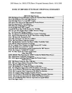 2009 Muons, Inc. SBIR-STTR Phase I Proposal Summary Sheets[removed]BOOK OF 2009 SBIR-STTR PHASE I PROPOSAL SUMMARIES Table of Contents ______________________2009 DOE High Priority____________________ ................