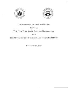 MEMORANDUM OF UNDERSTANDING BETWEEN OCC AND NEW YORK BANKING DEPARTMENT