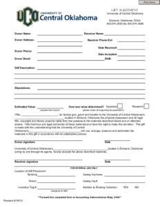 Print Form  GIFT AGREEMENT University of Central Oklahoma Edmond, Oklahoma 73034