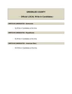 GREENLEE COUNTY  - Official LOCAL Write-in Candidates -