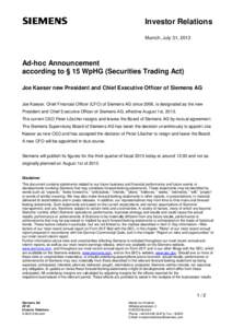 S  Investor Relations Munich, July 31, 2013  Ad-hoc Announcement