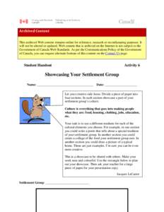 Student Handout # 2 – Showcasing Your Settlement Group