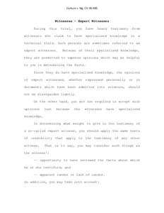 Corkum v. Ng, CV 08-99S  Witnesses - Expert Witnesses During witnesses