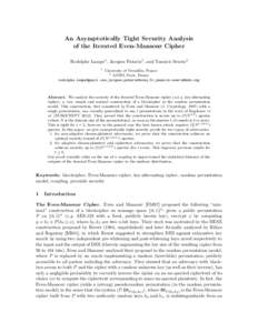 An Asymptotically Tight Security Analysis of the Iterated Even-Mansour Cipher Rodolphe Lampe1 , Jacques Patarin1 , and Yannick Seurin2 1  University of Versailles, France