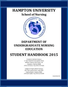 HAMPTON UNIVERSITY School of Nursing DEPARTMENT OF UNDERGRADUATE NURSING EDUCATION