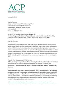 ACP comment letter to CMS regarding the final rule on the Physician Fee Schedule, Clinical Laboratory Fee Schedule & Other Revisions to Part B  for 2014