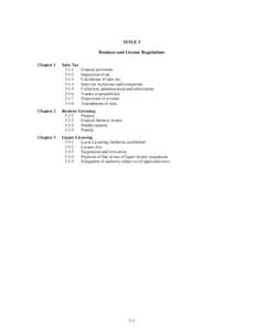 TITLE 3 Business and License Regulations Chapter 1 Sales Tax 3-1-1