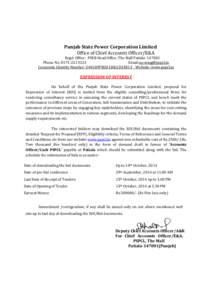 [[[[  Punjab State Power Corporation Limited Office of Chief Accounts Officer/E&A Regd. Office: PSEB Head Office, The Mall PatialaPhone No