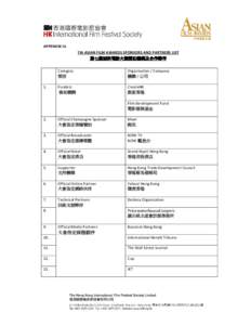 APPENDIX III. 7th ASIAN FILM AWARDS SPONSORS AND PARTNERS LIST 第七屆亞洲電影大獎贊助 屆亞洲電影大獎贊助機構 贊助機構及