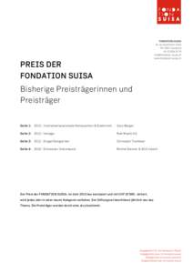    PREIS DER FONDATION SUISA Bisherige Preisträgerinnen und Preisträger