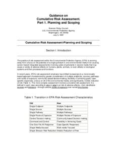 US EPA: OSA: Guidance on Cumulative Risk Assessment. Part 1. Planning and Scoping