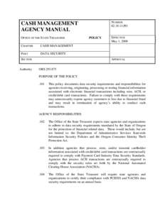 NUMBER[removed]PO CASH MANAGEMENT AGENCY MANUAL OFFICE OF THE STATE TREASURER