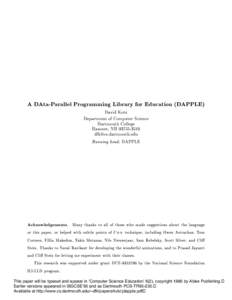 A DAta-Parallel Programming Library for Education (DAPPLE) David Kotz Department of Computer Science Dartmouth College Hanover, NH[removed]removed]