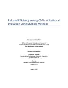 Risk and Efficiency among CDFIs: A Statistical Evaluation using Multiple Methods Research conducted for Office of Financial Strategies and Research Community Development Financial Institutions Fund