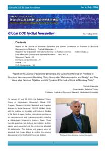 Global COE Hi-Stat Newsletter  No. 4 (July[removed]Contents Report on the Journal of Economic Dynamics and Control Conference on Frontiers in Structural