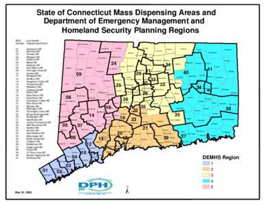 State of Connecticut Mass Dispensing Areas and Department of Emergency Management and Homeland Security Planning Regions MDA Lead Health Number Department/ District