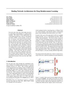 Dueling Network Architectures for Deep Reinforcement Learning  Ziyu Wang Tom Schaul Matteo Hessel Hado van Hasselt