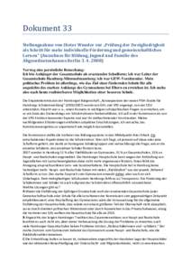 Dokument 33 Stellungnahme von Dieter Wunder zur „Prüfung der Zweigliedrigkeit als Schritt für mehr individuelle Förderung und gemeinschaftliches Lernen“ (Ausschuss für Bildung, Jugend und Familie des Abgeordneten