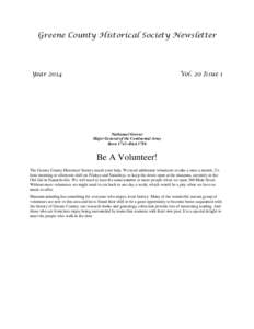 Greene County Historical Society Newsletter  Year 2014 Vol. 20 Issue 1