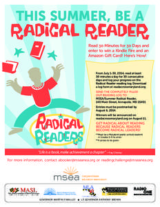 THIS SUMMER, BE A  Radical Reader Read 30 Minutes for 30 Days and enter to win a Kindle Fire and an Amazon Gift Card! Here’s How!