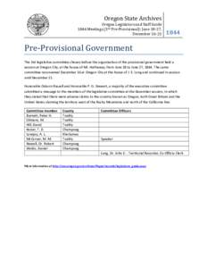 Oregon Legislators and Staff Guide 1844 Meetings (3rd Pre-Provisional): June 18-27, December 16-21