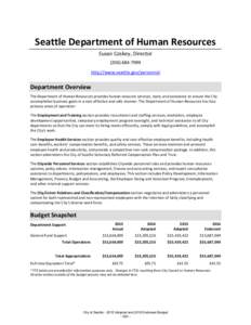 Seattle Department of Human Resources Susan Coskey, Directorhttp://www.seattle.gov/personnel  Department Overview