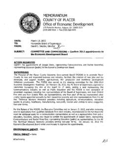 MEMORANDUM COUNTY OF PLACER Office of Economic Development 175 Fulweiler Avenue, Auburn, CA[removed][removed] • Fax:([removed]