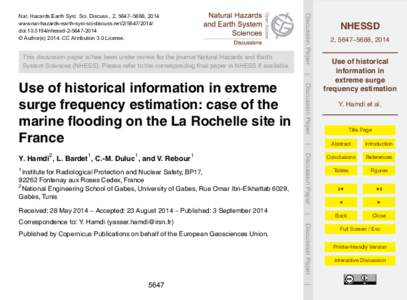 This discussion paper is/has been under review for the journal Natural Hazards and Earth System Sciences (NHESS). Please refer to the corresponding final paper in NHESS if available. Discussion Paper  Nat. Hazards Earth 