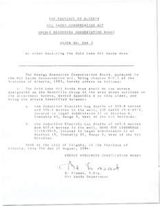 Oil sands conservation act Energy resources conservation board - Order No. OSA 3
An order declaring the Cold Lake oil sands area