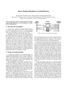 Poster: Design of Backdoor on Android Devices Junsung Cho, Geumhwan Cho, Sangwon Hyun and Hyoungshick Kim Department of Computer Science and Engineering, Sungkyunkwan University, Republic of Korea Email: {js.cho, geumhwa