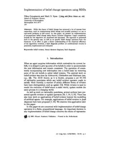 Implementation of belief 
hange operators using BDDs Nikos Gorogiannis and Mark D. Ryan (fnkg,mdrg
s.bham.a
.uk) S
hool of Computer S
ien
e University of Birmingham Birmingham B15 2TT