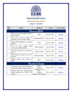 Vikram Sarabhai Library IIMA Weekly News Digest (July 21 – 27, 2014) SR. NO.