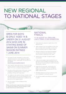 NEW REGIONAL TO NATIONAL STAGES OPEN FOR BOYS & GIRLS’ AGED 14 & UNDER ON 31 AUGUST