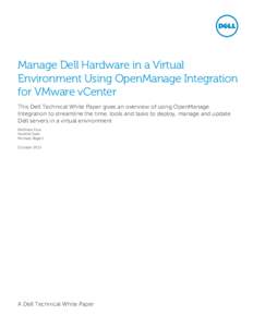 Manage Dell Hardware in a Virtual Environment Using OpenManage Integration for VMware vCenter